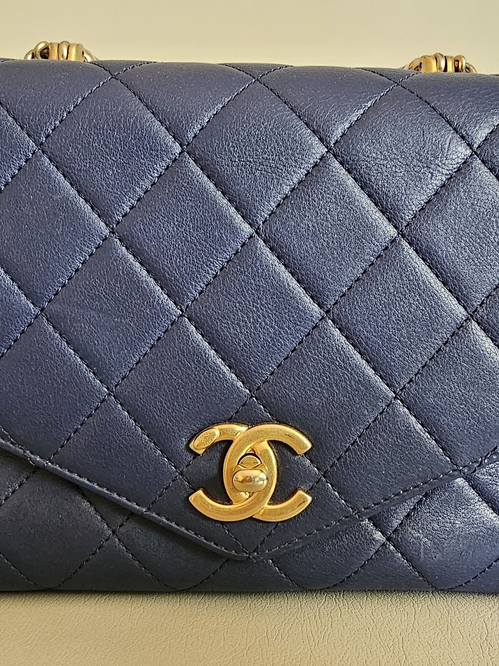Chanel Quilted Lambskin Flap Bag in Navy with Gold Hardware